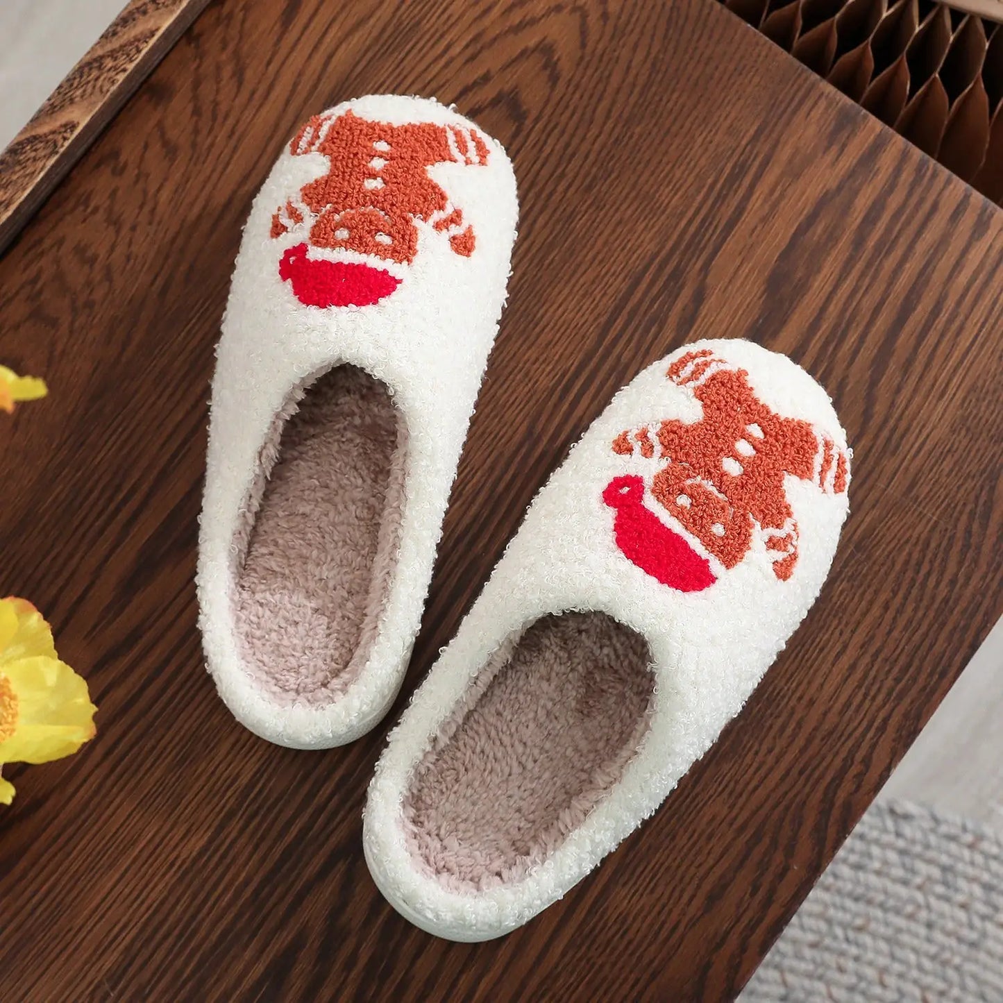 Winter Gingerbread Toe Ring Slippers