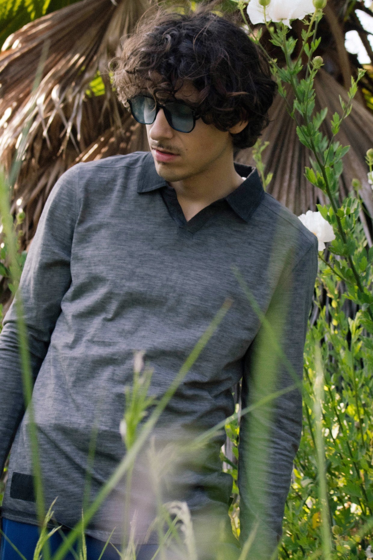 Men's Long Sleeve Vintage V-Neck Henley Polo T-Shirt-3